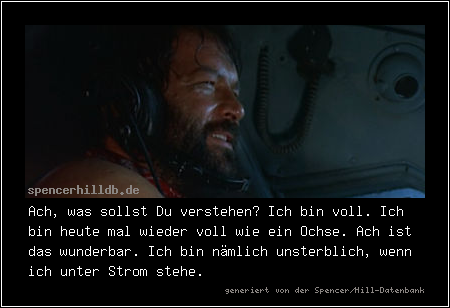 Ach, was sollst Du verstehen? Ich bin voll. Ich bin heute mal wieder voll wie ein Ochse. Ach ist das wunderbar. Ich bin nämlich unsterblich, wenn ich unter Strom stehe.
