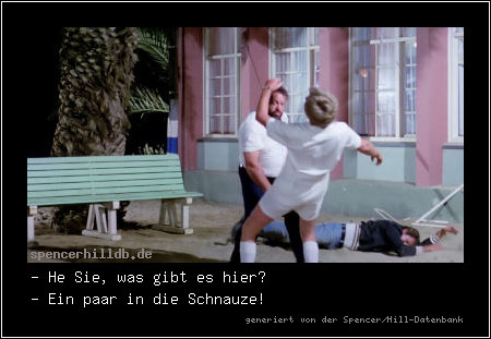 - He Sie, was gibt es hier?
- Ein paar in die Schnauze!