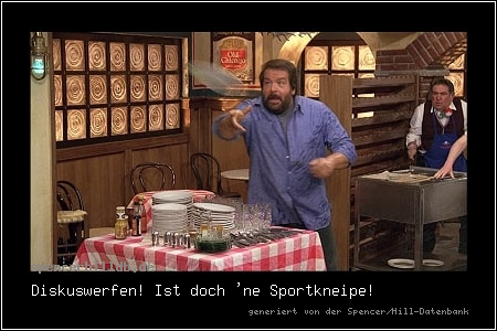 Diskuswerfen! Ist doch 'ne Sportkneipe!